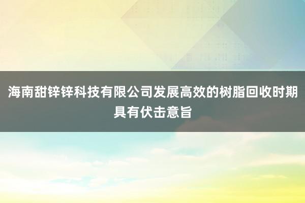 海南甜锌锌科技有限公司发展高效的树脂回收时期具有伏击意旨